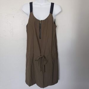 Love 21 Small Olive Green Knee Length Dress Zipper Front Cinch Waist Black Strap